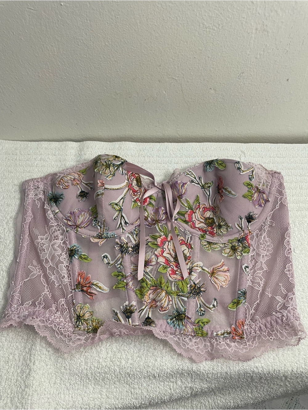Victoria's Secret dream angels Light Lavender Lace Embroidered Bra corset Sz 34b